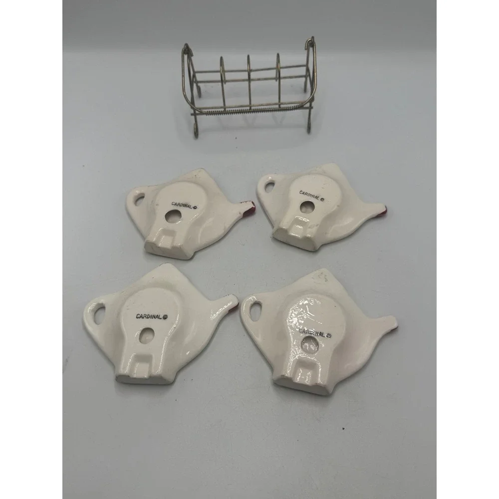 Cardinal Ceramic Tea Bag Holder Set of 4 with Metal Rack I'll Hold The Bag Rose